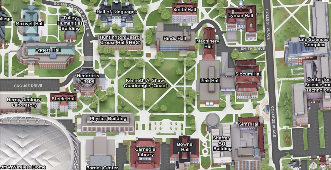 The Syracuse University interactive map with building labels.
