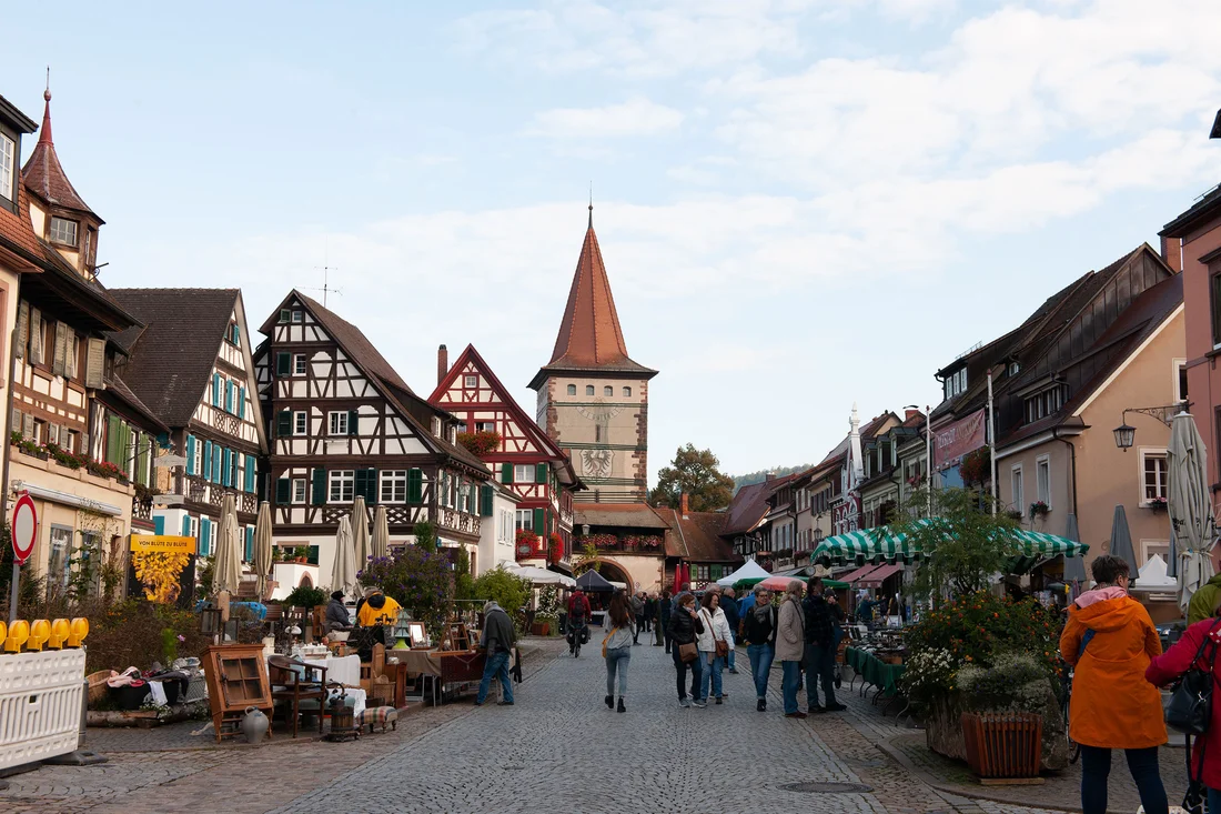 Market street in Strasbourg, France.