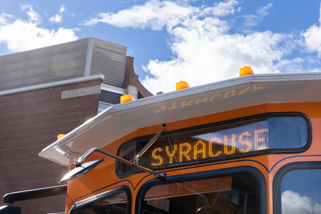 Trolley with Syracuse on the front of it.