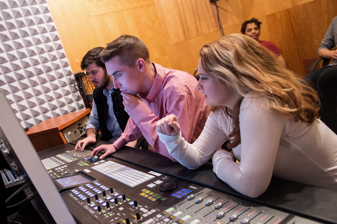 Music Industry students working in the Belfer Audio Lab.