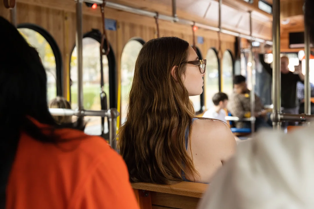 Student on a 'Cuse Trolley.