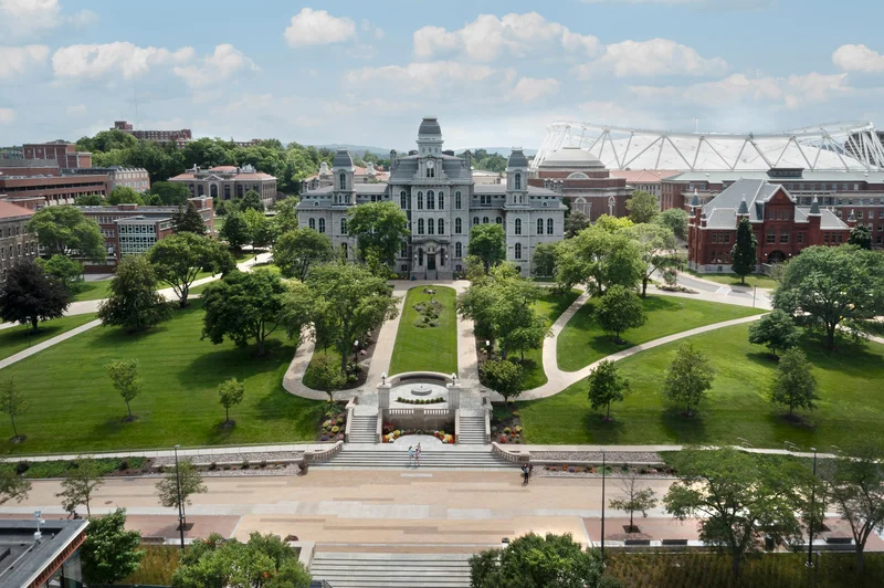 Syracuse University drone shot of campus.